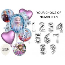 Disney's Frozen Happy Birthday Foil Latex Party Decorations Balloon Bouquet Bundle With Your Choice of Silver Number 1-9