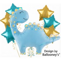 Dino-Mite Dinosaur Balloon Bouquet - 7 Piece Set with T-Rex, Stegosaurus & Stars