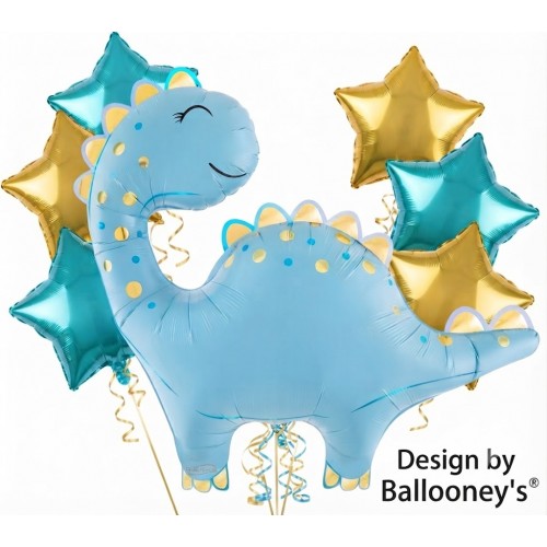Dino-Mite Dinosaur Balloon Bouquet - 7 Piece Set with T-Rex, Stegosaurus & Stars