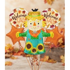 Welcome Fall Scarecrow Balloon Bouquet - 5-Piece Autumn Party Kit All American balloons