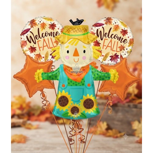 Welcome Fall Scarecrow Balloon Bouquet - 5-Piece Autumn Party Kit All American balloons