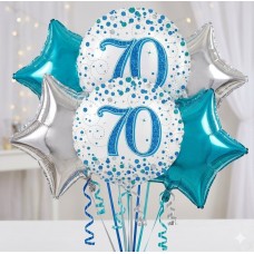 Sparkling Turquoise & Silver 70th Birthday Balloon Bouquet (4-Piece Set) Sparkling Turquoise & Silver 70th Birthday Balloon Bouquet (4-Piece Set)