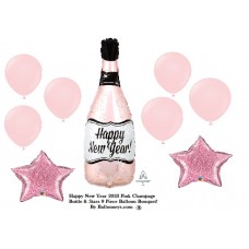 9 Pcs Pink Champagne Bottle Stars Happy New Year 2023 Balloon Bundle decorating kit