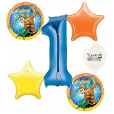 Aquaman 1st Happy Birthday Number One Megaloon Ocean Sea Adventure Boys and Girls Balloon Bundle Party Supplies and Decorations