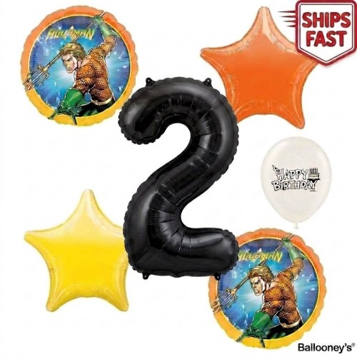 Licensed Aquaman 2nd Birthday Balloon Bouquet Set (6 Pcs)