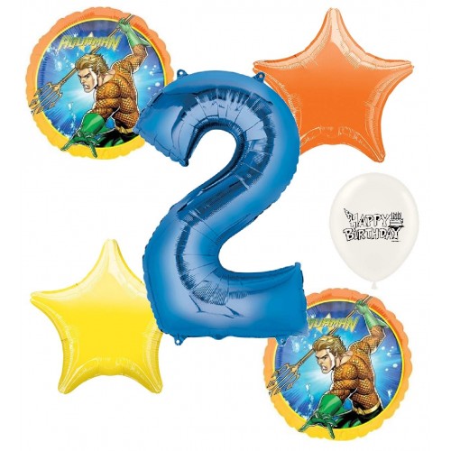 Aquaman 2nd Happy Birthday Number Two Megaloon Ocean Sea Adventure Boys and Girls Balloon Bundle Party Supplies and Decorations