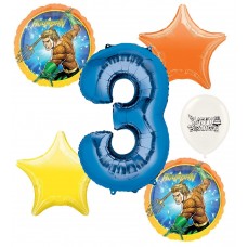 Aquaman 3rd Happy Birthday Number Three Megaloon Ocean Sea Adventure Boys and Girls Balloon Bundle Party Supplies and Decorations