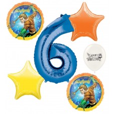 Aquaman 6th Happy Birthday Number Six Megaloon Ocean Sea Adventure Boys and Girls Balloon Bundle Party Supplies and Decorations