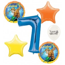 Aquaman 7th Happy Birthday Number 7 Megaloon Ocean Sea Adventure Boys and Girls Balloon Bundle Party Supplies and Decorations
