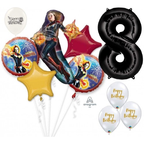 Avengers Captain Marvel Ultimate Avengers 8th Birthday Party Event Bouquet of Balloons Decorations Eightieth By the Numbers