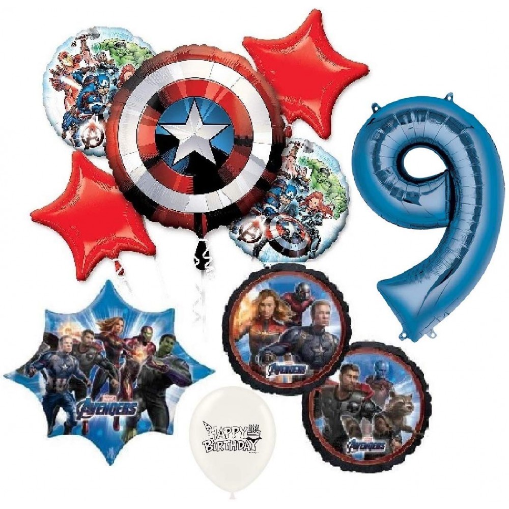 Marvel's Avengers Captain America 9th Happy Birthday Bundle Balloon Bouquet  Bundle Set Kit Bouquet Kids Boys Girls Decoration Party Supplies