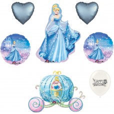 Cinderella Princess Disney Supershape  with Carriage Balloon  Themed Happy Birthday Party Decoration Idea Girls Latex Bouquet Bundle