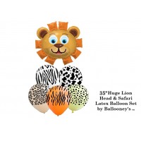 35" Lion Head Huge Mylar foil balloon and five piece 12 inch latex Safari Jungle balloon set for baby showers, kids birthday parties, safari decoration 35" Lion Head Huge Mylar foil balloon and five piece 12 inch latex Safari Jungle balloon set for baby showers, kids birthday parties, safari decoration