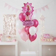 Official Licensed Barbie Giant 33-inch Foil Balloon Bouquet Pink & White 11-inch Latex Cluster Deluxe Birthday Party Decor Kit