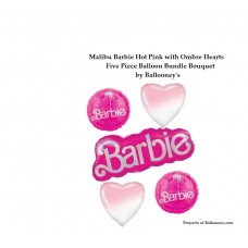 Barbie  Malibu Hot Pink with Ombre Hearts Balloon Bundle Bouquet for girls parties birthdays decorations decor Mattel movie