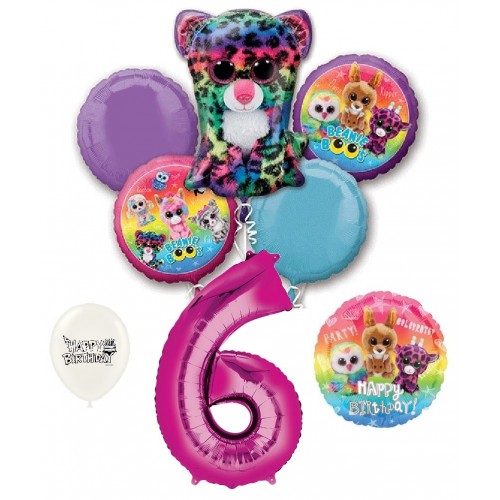 Beanie Boos 6th Happy Birthday By the Numbers Party Balloons Bouquet Bundle for Boys and Girls Party Decorations 