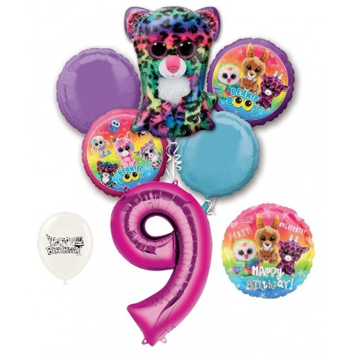 Beanie Boos 9th Happy Birthday By the Numbers Party Balloons Bouquet Bundle for Boys and Girls Party Decorations 