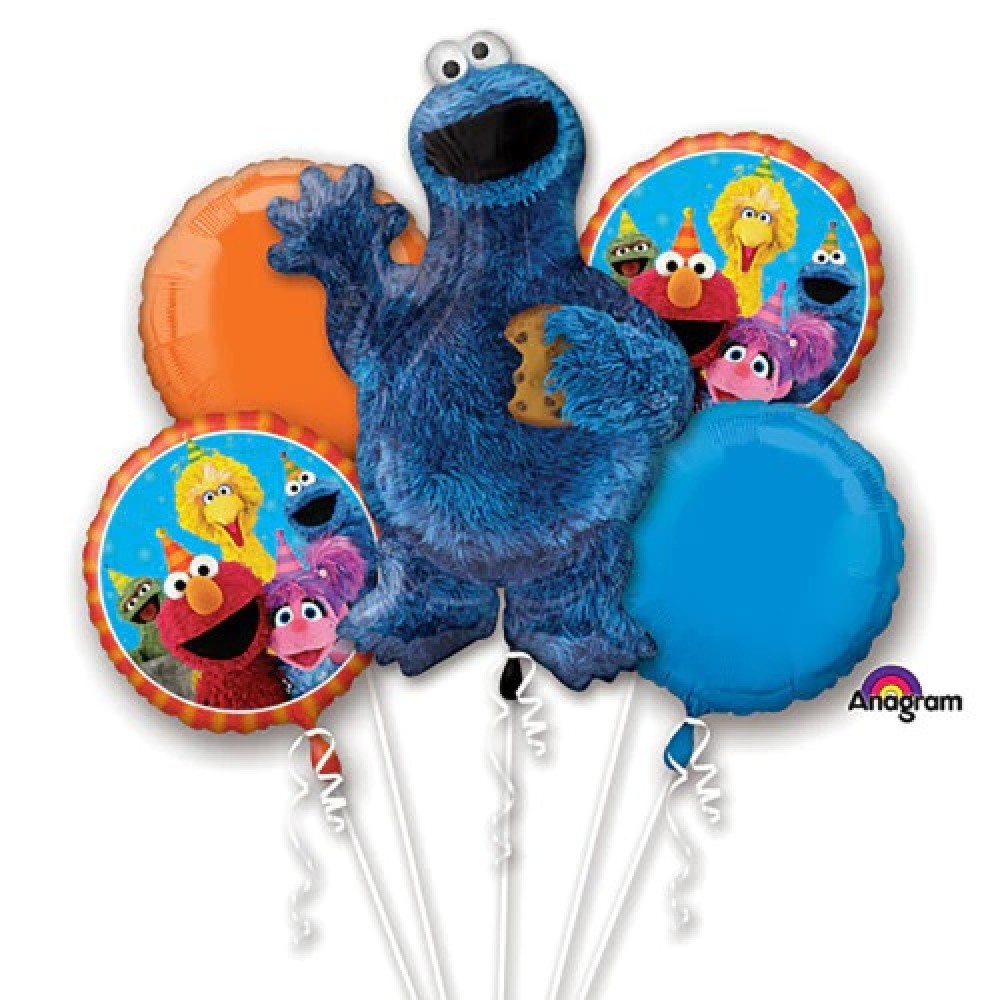 Sesame Street Cookie Monster Five Piece Balloon Bouquet Bundle