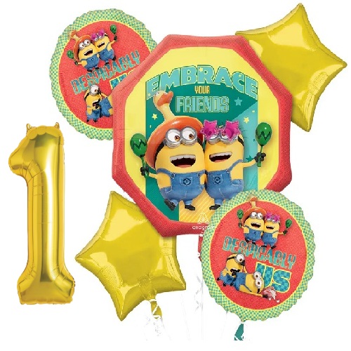 Despicable Me 4 1st Birthday Balloon Bouquet - Gold Number 1 Foil Minion Party Supplies (6-Piece Set) Despicable Me 4 1st Birthday Balloon Bouquet - Gold Number 1 Foil Minion Party Supplies (6-Piece Set)