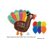 Thanksgiving Turkey Gobble Gobble Balloon 7 Piece Balloon Set  Holiday parties festive table kids gathering holidays 