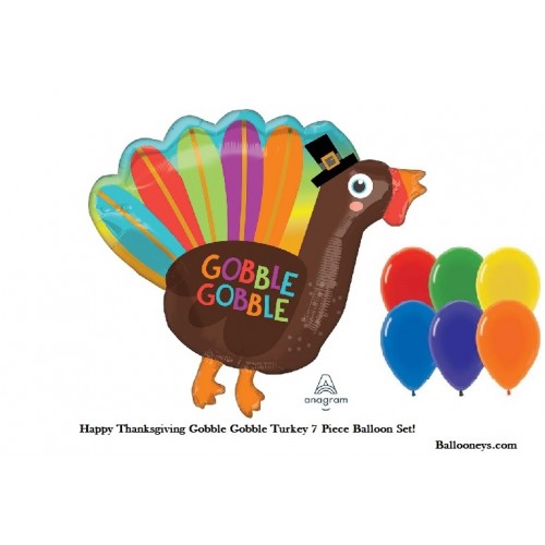 Thanksgiving Turkey Gobble Gobble Balloon 7 Piece Balloon Set  Holiday parties festive table kids gathering holidays 
