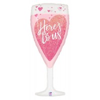 Pink Champagne Glass 37 Inch Supershape Mylar Balloon Here's to Us Anniversary, wedding, love, Parties decorations foil helium