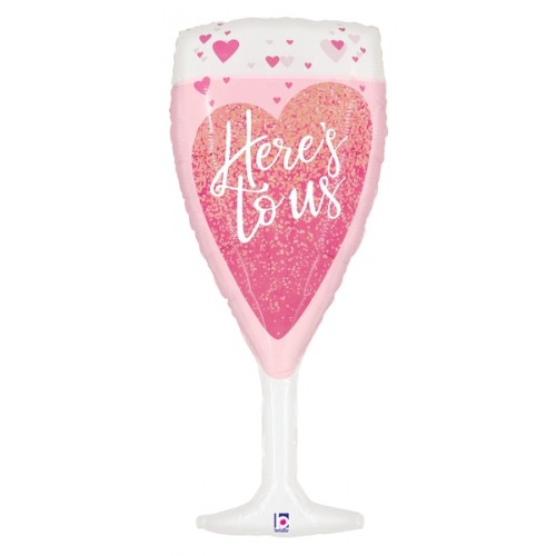 Pink Champagne Glass 37 Inch Supershape Mylar Balloon Here's to Us Anniversary, wedding, love, Parties decorations foil helium