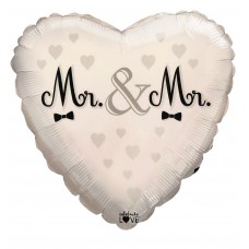 Mr. and Mr. Heart Shaped 18 inch Double Sided Love Wedding  Celebration Silver and White Mylar Balloon Party Supplies