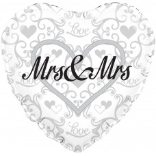 Mrs. and Mrs. Damask Heart Silver White Mylar Balloon Wedding Celebration Special Occasions Foil Parties