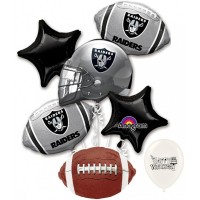 Las Vegas Raiders Official Licensed 7-Piece Football Balloon Bouquet Bundle - Black and Silver Birthday Party Supplies