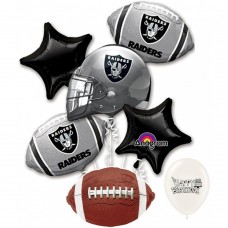 Las Vegas Raiders Official Licensed 7-Piece Football Balloon Bouquet Bundle - Black and Silver Birthday Party Supplies