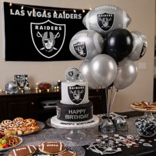 Official Raider Nation Balloon Decor: Custom 7-Piece Helmet & Latex Bundle Silver and Black