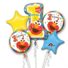 Sesame Street "1st Birthday" Five Piece Balloon Bouquet Elmo birthday Elmo Decorations Elmo balloon parties Elmo first birthday decorations