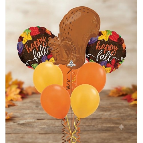 Happy Fall Squirrel Balloon Bouquet - 7-Piece Autumn Party Decoration Kit