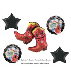 Country Western Guitar and Boots Five Piece Balloon Bouquet Set Cowboy Cowgirl Party Supply Birthday Themed Decor Decorations Mylar