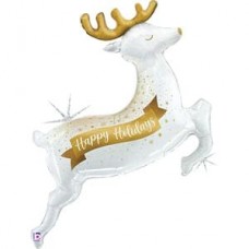 48 Inch Holographic glistening White and Gold Reindeer huge supershape foil Christmas holiday decor decoration party