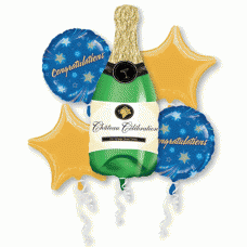 Champagne Bottle Five Piece Mylar Balloon Bouquet Set
