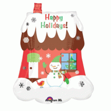 Happy Holidays Gingerbread House with Snowman Supershape Mylar Balloon