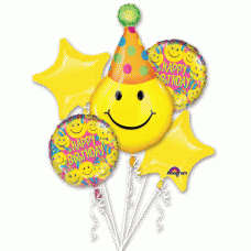 Smiley Face Five Piece Mylar Balloon Bouquet Set