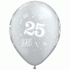 Silver 25th Anniversary 50 Count 11 inch Latex Balloons