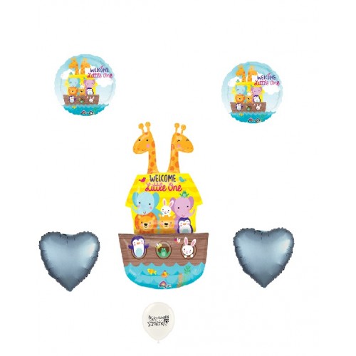 Welcome Little One Baby Ark with Blue Satin Hearts, Baby Showers Balloon Set by Ballooney's