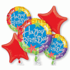 Happy Birthday Blitz 5 Piece Bouquet of Balloons