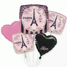 A Day in Paris French Eiffel Tower French Five Piece Balloon Bouquet Set
