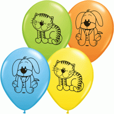 Puppy and Kitty Printed Assorted 11 inch latex balloons