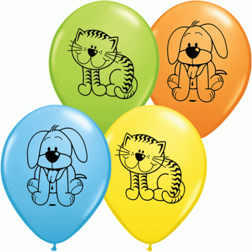 Puppy and Kitty Printed Assorted 11 inch latex balloons
