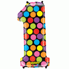 Megaloon Mighty Bright Number One Polka Dot 40 inch  Fun To Be One Mylar Balloon Supershape