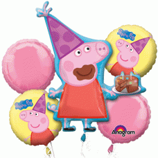 Peppa Pig Happy Birthday Five Piece Mylar Balloon Bouquet Set