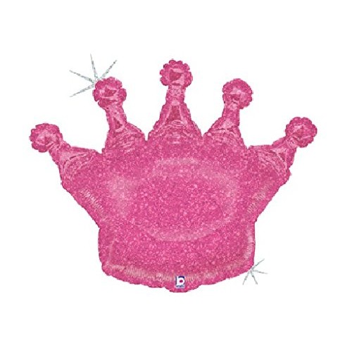 Pink Glittering Holographic Crown 36 Inch Jumbo Supershape XL Royal Princess King Queen Mylar Balloon