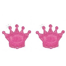 Set of 2 Pink Glittering Holographic Crown 36 Inch Jumbo Supershape XL Royal Princess King Queen Mylar Balloon