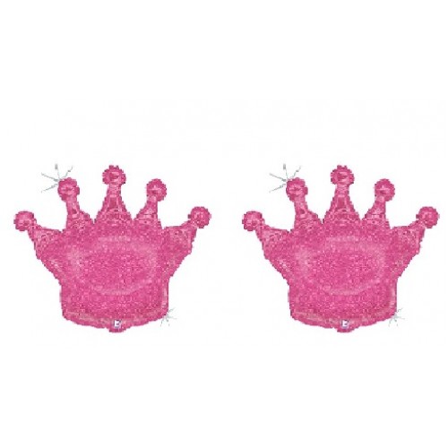 Set of 2 Pink Glittering Holographic Crown 36 Inch Jumbo Supershape XL Royal Princess King Queen Mylar Balloon